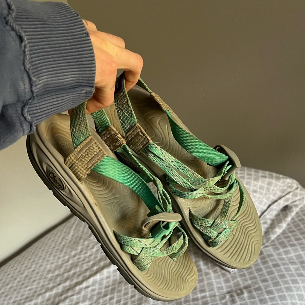 chacos sandals (green n purples)